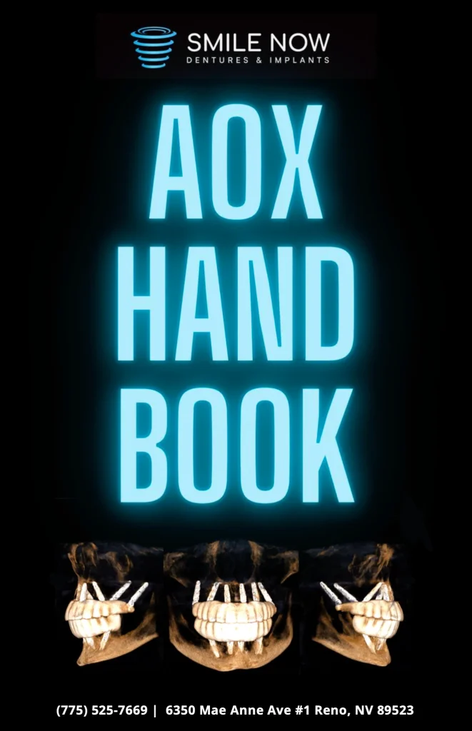 Cover for the AOX Handbook for patients by Smile Now Reno Dentures and Implants
