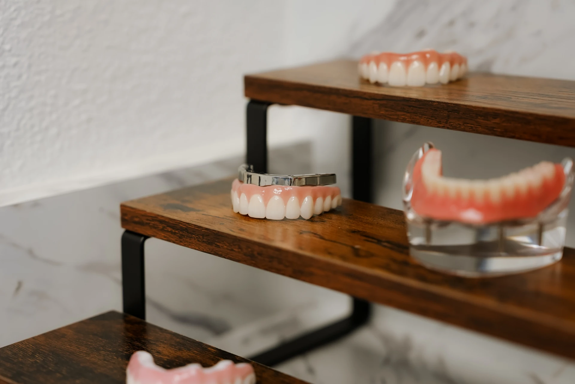 A photo of zirconia teeth implants on display